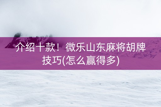 介绍十款！微乐山东麻将胡牌技巧(怎么赢得多)