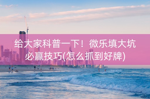 给大家科普一下！微乐填大坑必赢技巧(怎么抓到好牌)