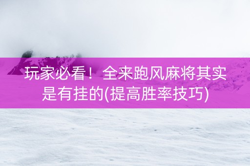 玩家必看！全来跑风麻将其实是有挂的(提高胜率技巧)