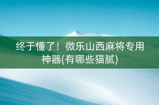 终于懂了！微乐山西麻将专用神器(有哪些猫腻)