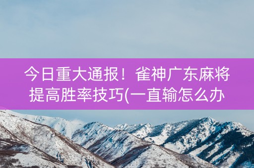 今日重大通报！雀神广东麻将提高胜率技巧(一直输怎么办)