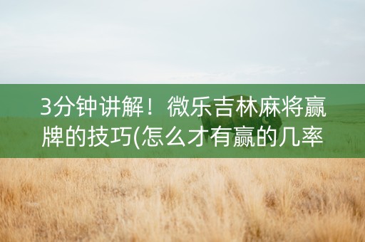 3分钟讲解！微乐吉林麻将赢牌的技巧(怎么才有赢的几率)