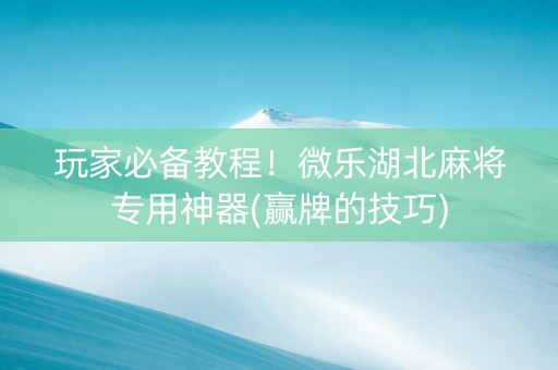 玩家必备教程！微乐湖北麻将专用神器(赢牌的技巧)