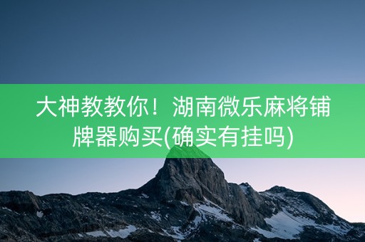 大神教教你！湖南微乐麻将铺牌器购买(确实有挂吗)