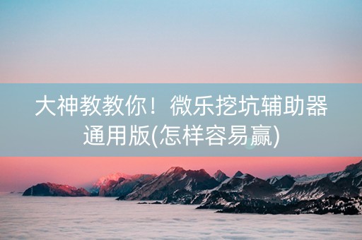 大神教教你！微乐挖坑辅助器通用版(怎样容易赢)