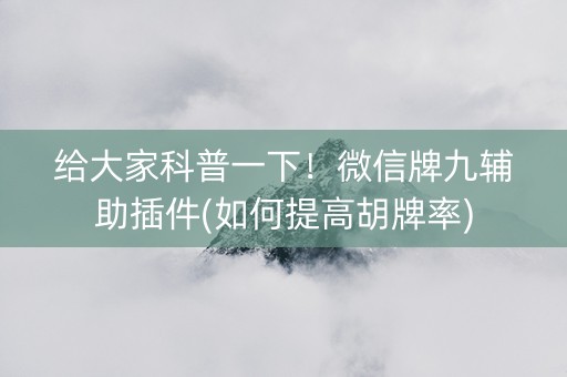 给大家科普一下！微信牌九辅助插件(如何提高胡牌率)