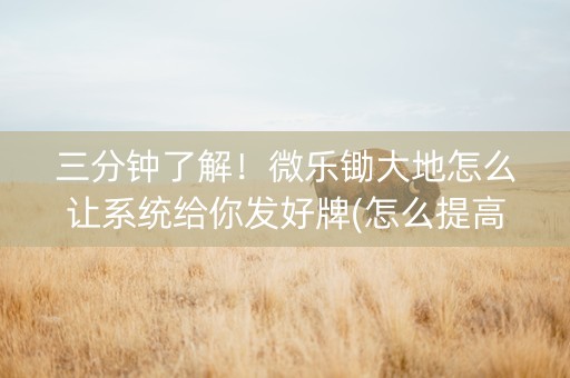 三分钟了解！微乐锄大地怎么让系统给你发好牌(怎么提高胡牌率)