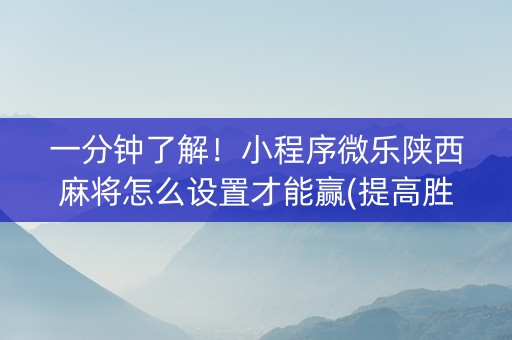 一分钟了解！小程序微乐陕西麻将怎么设置才能赢(提高胜率软件)