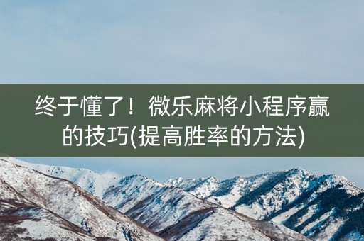 终于懂了！微乐麻将小程序赢的技巧(提高胜率的方法)
