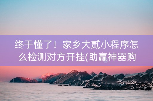 终于懂了！家乡大贰小程序怎么检测对方开挂(助赢神器购买)