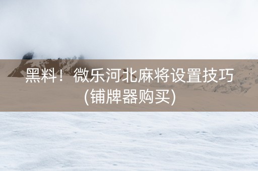 黑料！微乐河北麻将设置技巧(铺牌器购买)