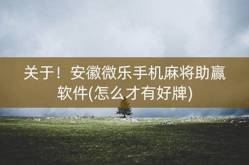 关于！安徽微乐手机麻将助赢软件(怎么才有好牌)