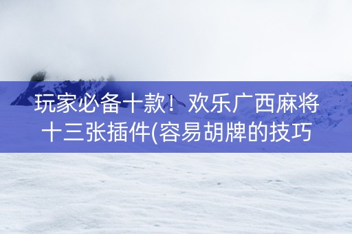 玩家必备十款！欢乐广西麻将十三张插件(容易胡牌的技巧)