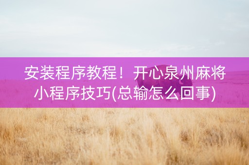 安装程序教程！开心泉州麻将小程序技巧(总输怎么回事)