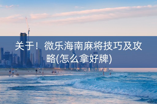 关于！微乐海南麻将技巧及攻略(怎么拿好牌)