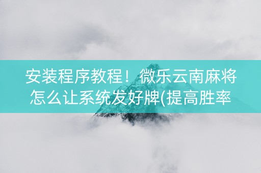 安装程序教程！微乐云南麻将怎么让系统发好牌(提高胜率的方法)