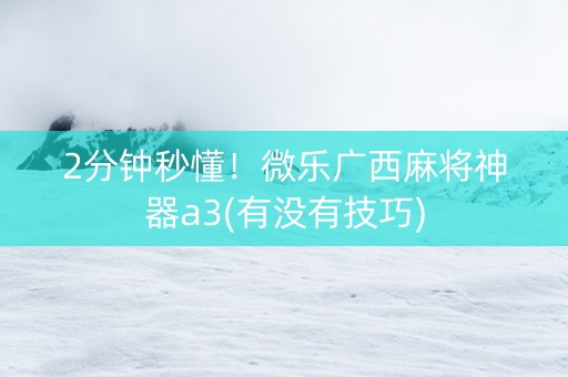 2分钟秒懂！微乐广西麻将神器a3(有没有技巧)