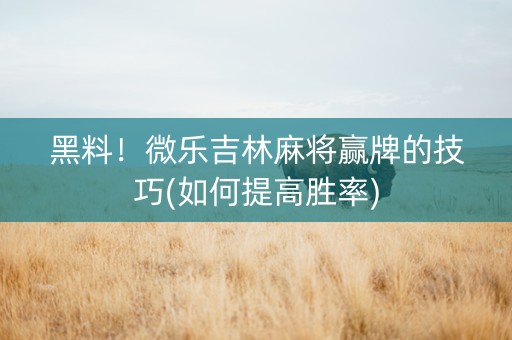 黑料！微乐吉林麻将赢牌的技巧(如何提高胜率)
