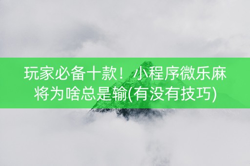 玩家必备十款！小程序微乐麻将为啥总是输(有没有技巧)