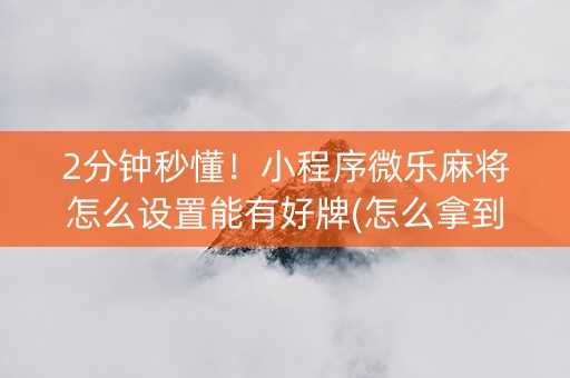 2分钟秒懂！小程序微乐麻将怎么设置能有好牌(怎么拿到好牌)