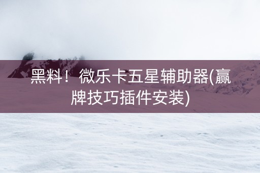 黑料！微乐卡五星辅助器(赢牌技巧插件安装)