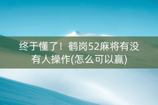 终于懂了！鹤岗52麻将有没有人操作(怎么可以赢)