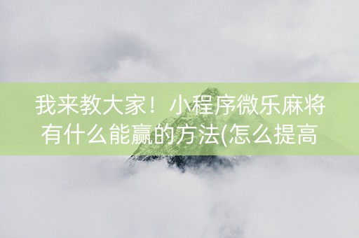 我来教大家！小程序微乐麻将有什么能赢的方法(怎么提高赢牌率)