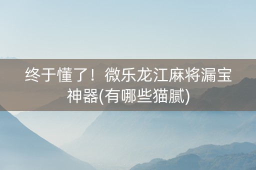 终于懂了！微乐龙江麻将漏宝神器(有哪些猫腻)