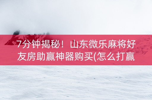 7分钟揭秘！山东微乐麻将好友房助赢神器购买(怎么打赢的几率大)