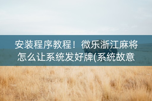 安装程序教程！微乐浙江麻将怎么让系统发好牌(系统故意让你输)