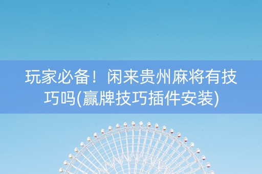 玩家必备！闲来贵州麻将有技巧吗(赢牌技巧插件安装)