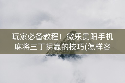 玩家必备教程！微乐贵阳手机麻将三丁拐赢的技巧(怎样容易赢)