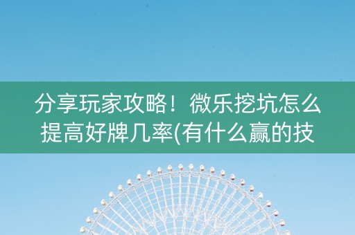 分享玩家攻略！微乐挖坑怎么提高好牌几率(有什么赢的技巧)