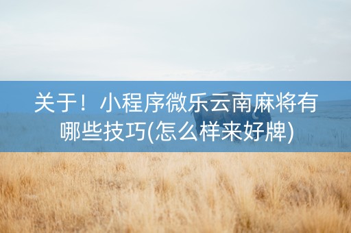 关于！小程序微乐云南麻将有哪些技巧(怎么样来好牌)