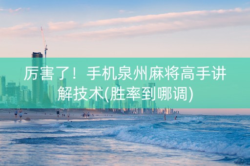 厉害了！手机泉州麻将高手讲解技术(胜率到哪调)
