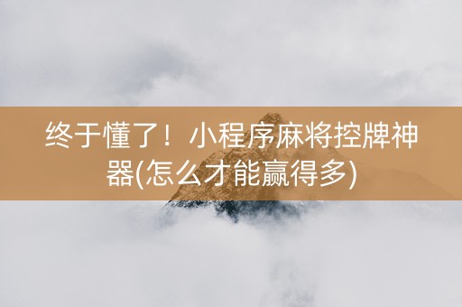 终于懂了！小程序麻将控牌神器(怎么才能赢得多)