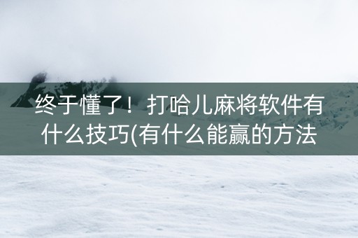 终于懂了！打哈儿麻将软件有什么技巧(有什么能赢的方法)