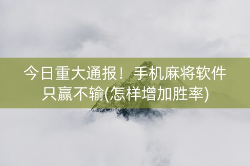 今日重大通报！手机麻将软件只赢不输(怎样增加胜率)