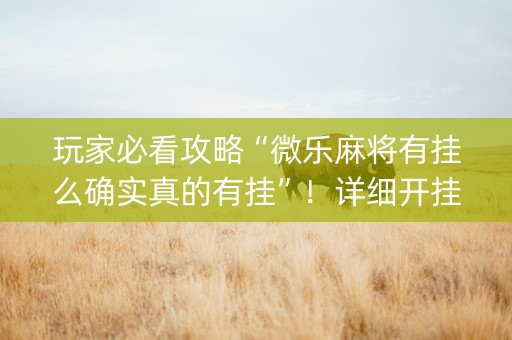 玩家必看攻略“微乐麻将有挂么确实真的有挂”！详细开挂教程（确实真的有挂)-知乎