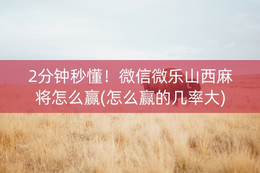2分钟秒懂！微信微乐山西麻将怎么赢(怎么赢的几率大)