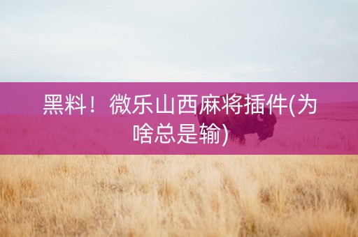 黑料！微乐山西麻将插件(为啥总是输)