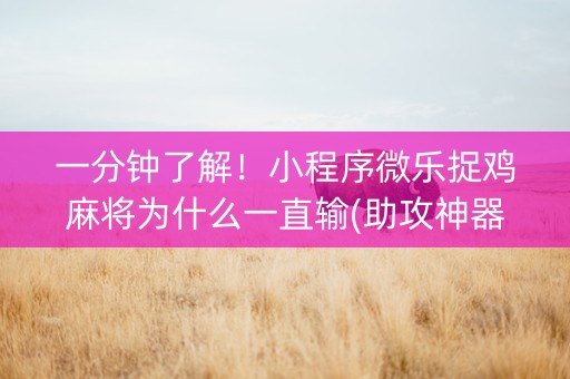一分钟了解！小程序微乐捉鸡麻将为什么一直输(助攻神器怎么才会赢)