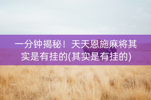 一分钟揭秘！天天恩施麻将其实是有挂的(其实是有挂的)