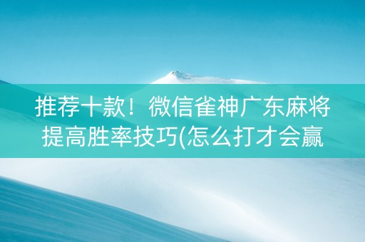 推荐十款！微信雀神广东麻将提高胜率技巧(怎么打才会赢)
