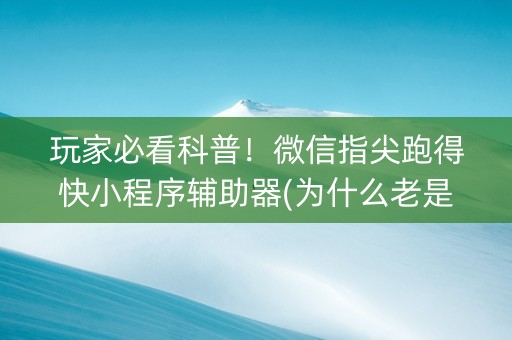 玩家必看科普！微信指尖跑得快小程序辅助器(为什么老是输)