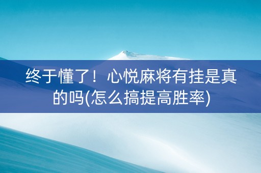 终于懂了！心悦麻将有挂是真的吗(怎么搞提高胜率)