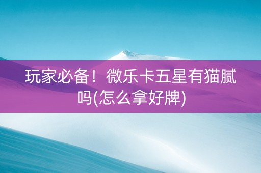 玩家必备！微乐卡五星有猫腻吗(怎么拿好牌)