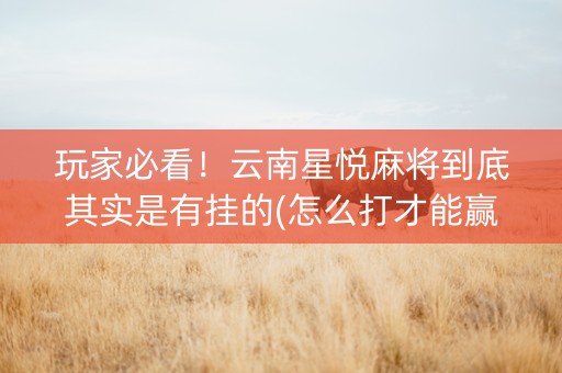 玩家必看！云南星悦麻将到底其实是有挂的(怎么打才能赢)