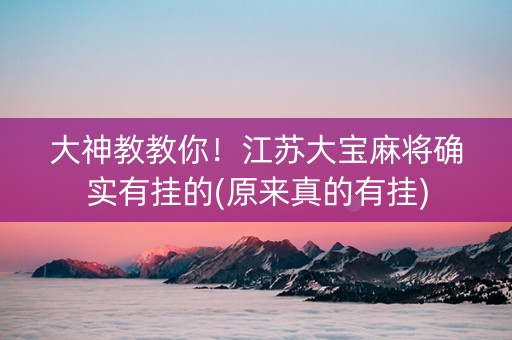 大神教教你！江苏大宝麻将确实有挂的(原来真的有挂)