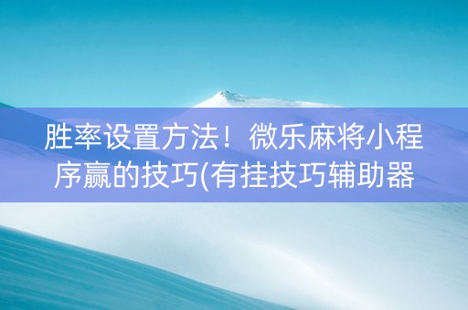 胜率设置方法！微乐麻将小程序赢的技巧(有挂技巧辅助器)